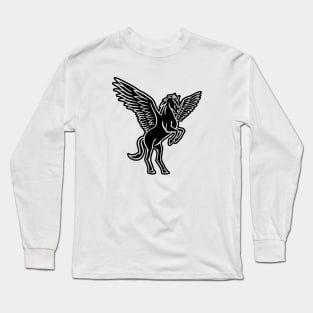 Black Pegasus on Red Long Sleeve T-Shirt